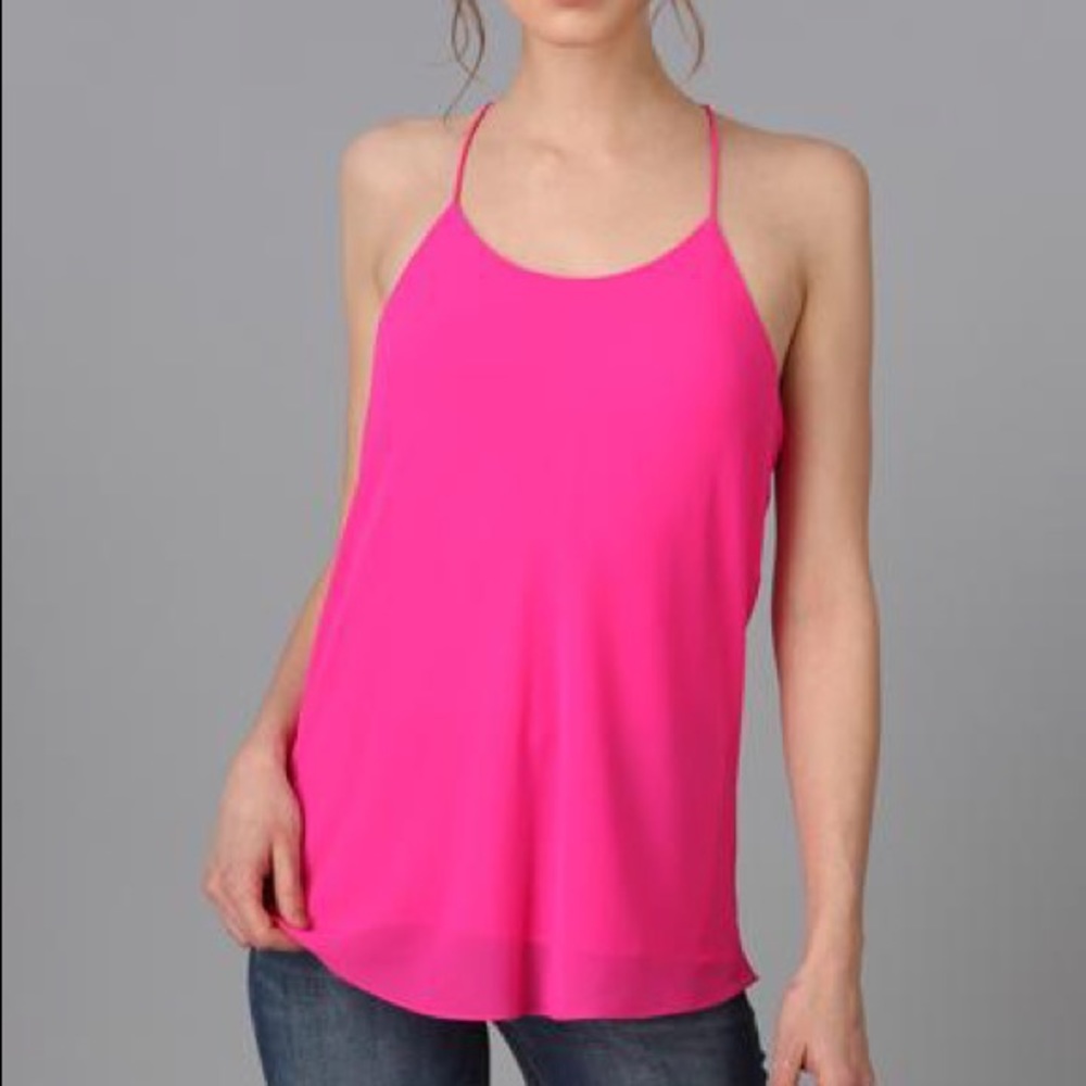 Red Dress Boutique Naked Zebra hot pink thin straps tank top lace pocket size L